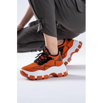Karabina Oranj Triko Kalın Tabanlı Spor Ayakkabı