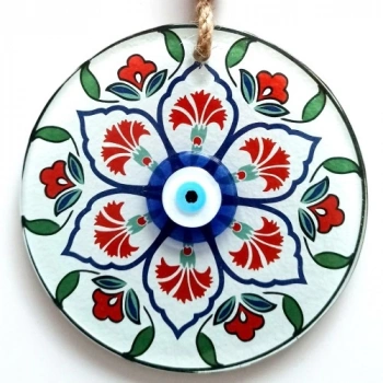 Karanfil Desenli Nazar Boncuklu Füzyon Cam Duvar Süsü