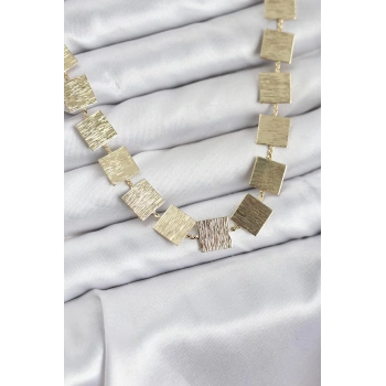 Kare Plaka Model Gold Renk Kadın Kolye - TJ-BKO10825