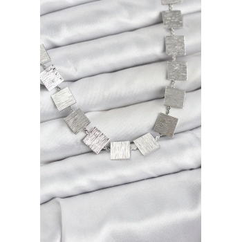 Kare Plaka Model Gümüş Renk Kadın Kolye - TJ-BKO10824