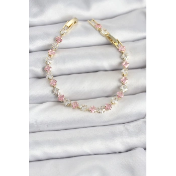 Kare Zirkon Taşlı Gold Renk Kadın Bileklik - TJ-BB8148