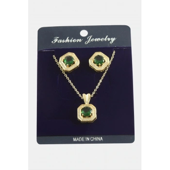 Kare Zirkon Taşlı Set Kolye