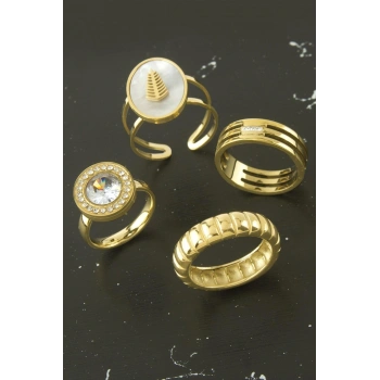 Karışık Lüks Zirkon Taşlı Çelik Yüzük 1 Adet