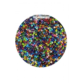 Karışık Renk 4 mm Yaklaşık 1100 adet / 100 gram Cam Boncuk Oya Yazma Bileklik ve Kolye