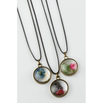 Karışık Renkli Çiçek Canlı Kolye