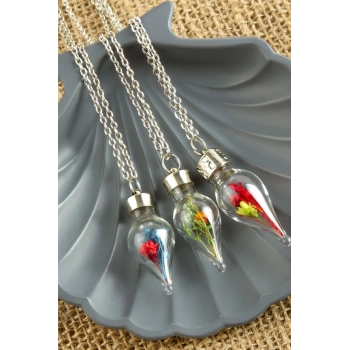 Karışık Renkli Çiçek Fanus Canlı Kolye