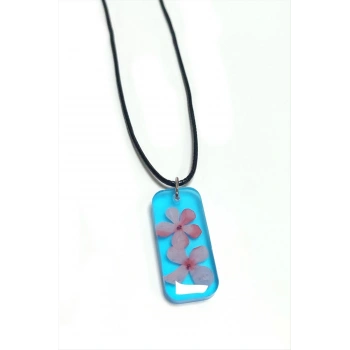 Kartopu Çiçeği Dikdörtgen Epoksi Kolye