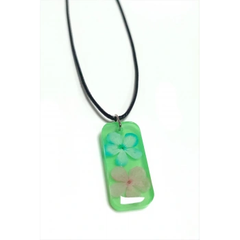 Kartopu Çiçeği Dikdörtgen Epoksi Kolye