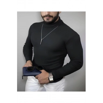Kaşkorse Boğazlı Full Likralı Fitilli Body Kazak - Siyah