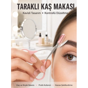 Kavisli Kaş Kirpik Düzeltici Bıyık Alma Taraklı Kaş Makası Yüz Bakım Seti Makas