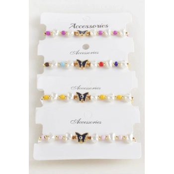 Kelebek Boncuk İnci Makrome İp Bileklik