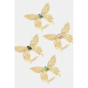 Kelebek Kristal Taşlı Metal Yüzük