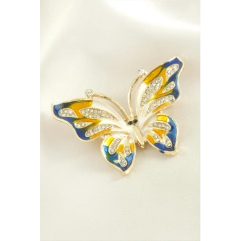 Kelebek Mineli Taşlı Broş
