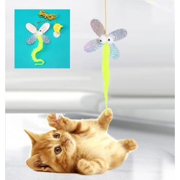 Kelebek Model Elastik Kendinden Yapışkanlı Kedi Oyun Oltası (4887)