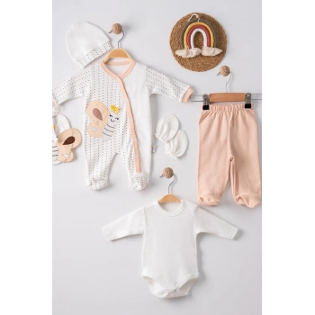 Kelebek Nakışlı Tulumlu % 100 Pamuk Erkek Bebek 5li Set