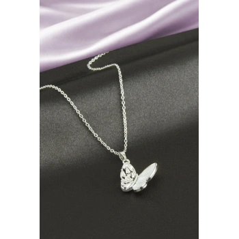 Kelebek Sedef Zirkon Taşlı Çelik Kolye