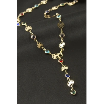 Kelebek Taşlı Çelik Y Kolye