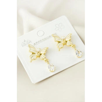 Kelebek Taşlı Mineli Metal Küpe