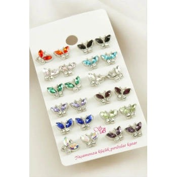 Kelebek Taşlı Minik Küpe