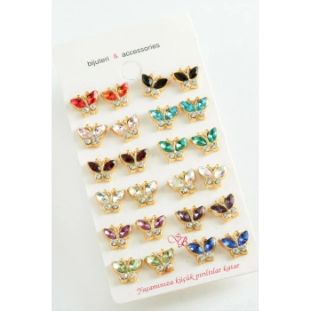 Kelebek Taşlı Minik Küpe