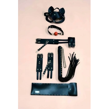 Kelepçe Kırbaç Set, 5li Set, El - Ayak Kelepçesi, Maske, Ağız Topu - Brf1307