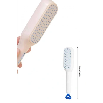 Kendi Kendini Temizleyen Otomatik Tuşlu Saç Tarağı Dolaşık Açıcı Masaj Fırçası Silikon Fırça