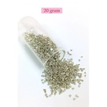 Kesme Cam Boncuk 2mm - 20 Gram - Parlak Gümüş -BNC328