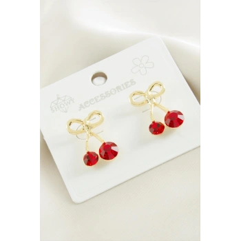 Kiraz Taşlı Metal Küpe