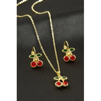 Kiraz Taşlı Set Kolye