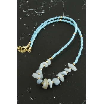 Kırık Doğaltaşlı Turkuaz Kristal Kolye