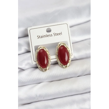 Kırmızı Badem Model Vintage Kadın Küpe - TJ-BKP11608