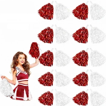 Kırmızı Beyaz Metalik Dolgun Gösteri Ponponu 20 Adet (10 Çift)