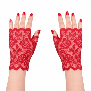 Kırmızı Dantel Parmaksız Kısa Eldiven