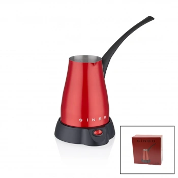KIRMIZI ELEKTİRKLİ CEZVE TÜRK KAHVE MAKİNESİ 5 FİNCAN - 400ML HAZNE PASLANMAZ ÇELİK 360 DERECE DÖNEBİLME SCM-2960 (4887)