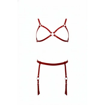 Kırmızı Harness Takım Deri Jartiyer Detaylı Metal Halkalı - Brf228