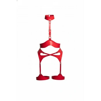 Kırmızı Harness Takım Gerdanlık Detaylı Tokalı Deri - Brf1196
