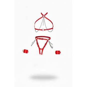 Kırmızı Harness Takım Zincir Detaylı 4 Parça Vücut Seti - Brf1224