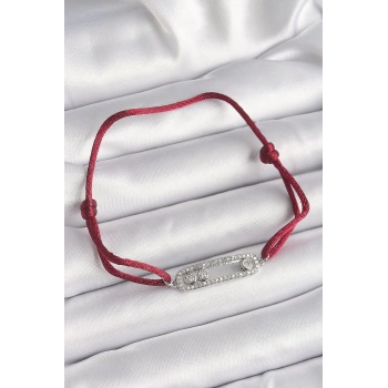 Kırmızı İpli Asansörlü Zirkon Taşlı Gümüş Messika Model Kadın Bileklik - TJ-BB6582