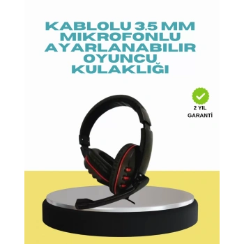 Kırmızı Işıklı Oyun Kulaklığı Kablolu Mikrofonlu Profesyonel
