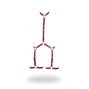Kırmızı Kadın Body Harness Boyun Ve Bacak Detaylı Metal Halkalı - Brf234