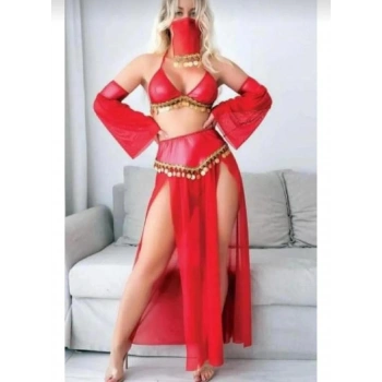 Kırmızı Peçeli Dansöz Kıyefeti