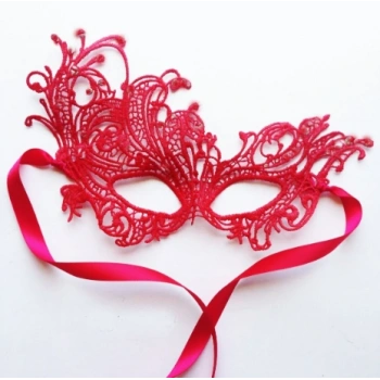 Kırmızı Renk Dantel Örgü İşlemeli Parti Maskesi Model 1 (4887)