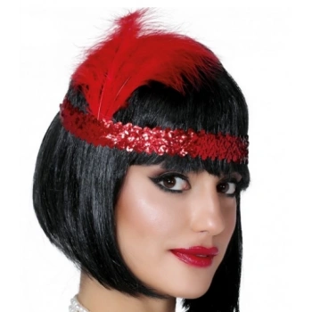 Kırmızı Renk Tüylü Çarliston Saç Bandı Kafa Bandı (4887)