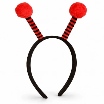 Kırmızı Siyah Uğur Böceği Antenli Taç - Çocuk Uğur Böceği Tacı Mega Ponponlu