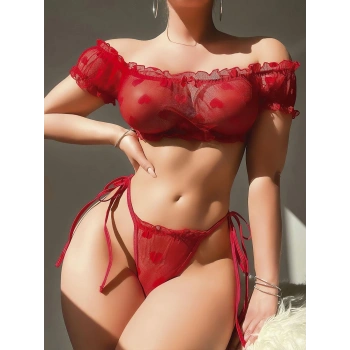 Kırmızı transparan fantezi sütyen külot takım
