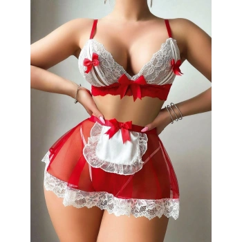Kırmızı Tül Etekli Fantezi Takım