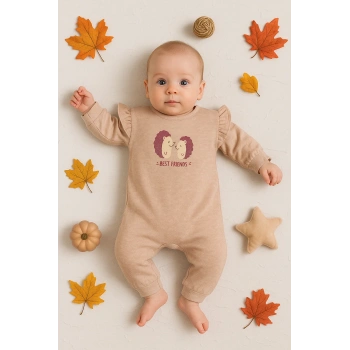 Kirpi Nakışlı % 100 Pamuk Kız Bebek Tulum