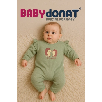 Kirpi Nakışlı % 100 Pamuk Kız Bebek Tulum