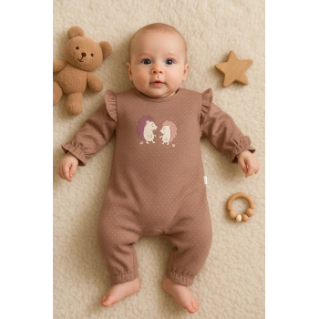 Kirpi Nakışlı % 100 Pamuk Kız Bebek Tulum