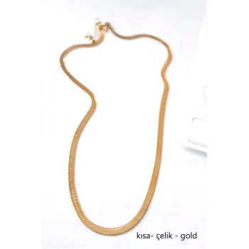 Kısa İtalyan Çelik Kolye-45 CM - Altın